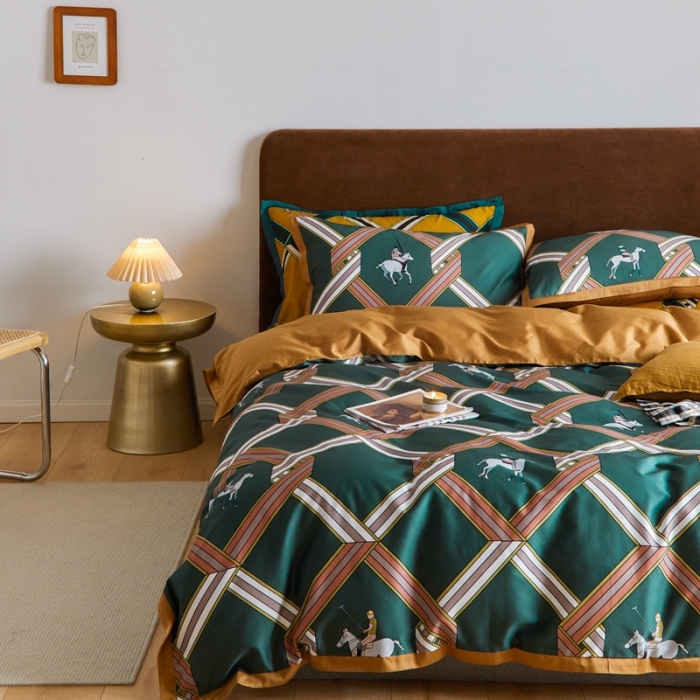 91家纺网 家纺一手货源 找家纺 优然居 2021新款小边款轻奢风四件套 柯尔特绿