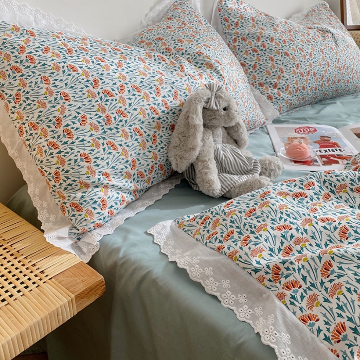 91家纺网 家纺一手货源 找家纺 艾沁 2021新款韩国刺绣花边小碎花系列四件套 斗艳