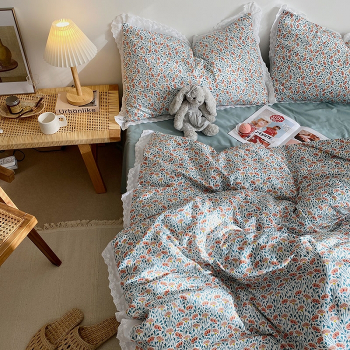 91家纺网 家纺一手货源 找家纺 艾沁 2021新款韩国刺绣花边小碎花系列四件套 斗艳