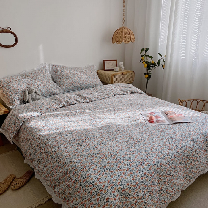 91家纺网 家纺一手货源 找家纺 艾沁 2021新款韩国刺绣花边小碎花系列四件套 斗艳