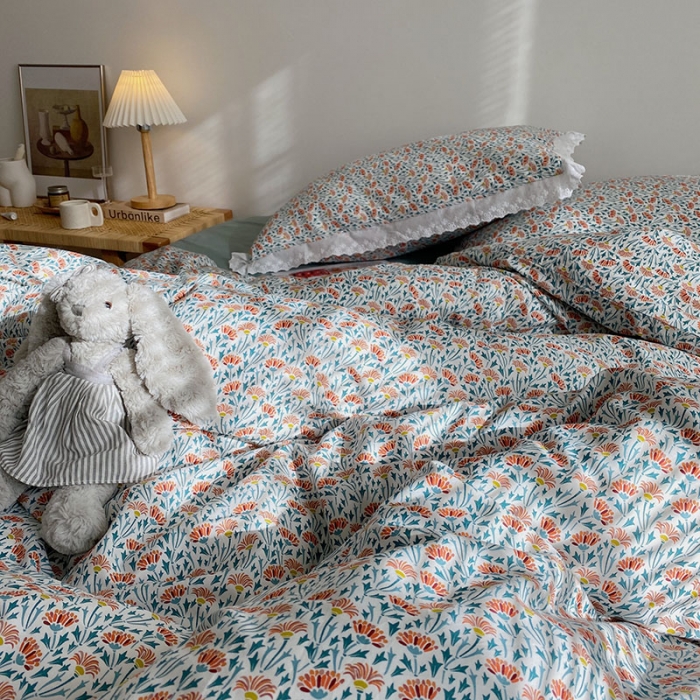 91家纺网 家纺一手货源 找家纺 艾沁 2021新款韩国刺绣花边小碎花系列四件套 斗艳