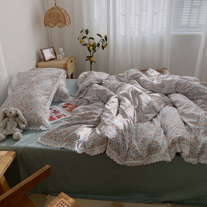 91家纺网 家纺一手货源 找家纺 艾沁 2021新款韩国刺绣花边小碎花系列四件套 斗艳