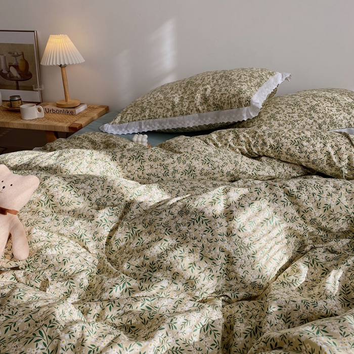 91家纺网 家纺一手货源 找家纺 艾沁 2021新款韩国刺绣花边小碎花系列四件套 绿枝