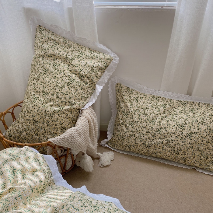 91家纺网 家纺一手货源 找家纺 艾沁 2021新款韩国刺绣花边小碎花系列四件套 绿枝