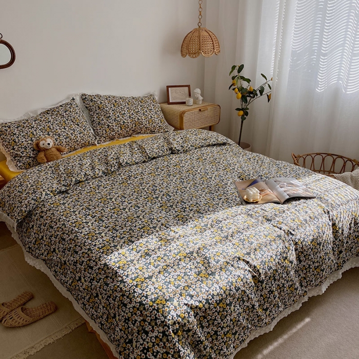 91家纺网 家纺一手货源 找家纺 艾沁 2021新款韩国刺绣花边小碎花系列四件套 梦莱