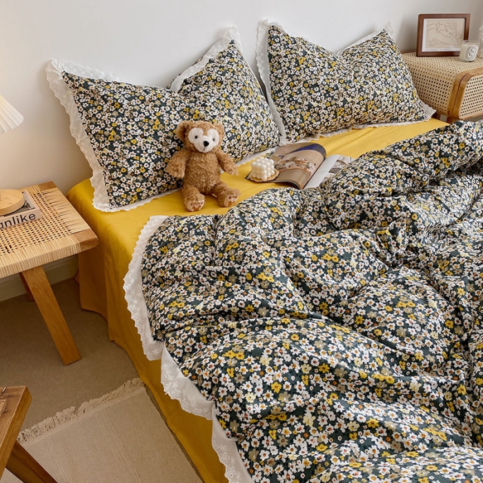 91家纺网 家纺一手货源 找家纺 艾沁 2021新款韩国刺绣花边小碎花系列四件套 梦莱