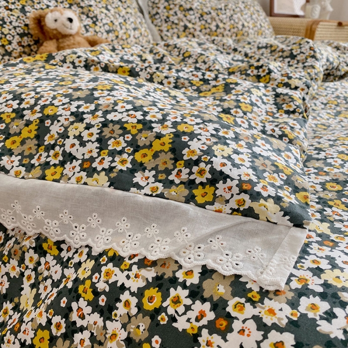 91家纺网 家纺一手货源 找家纺 艾沁 2021新款韩国刺绣花边小碎花系列四件套 梦莱