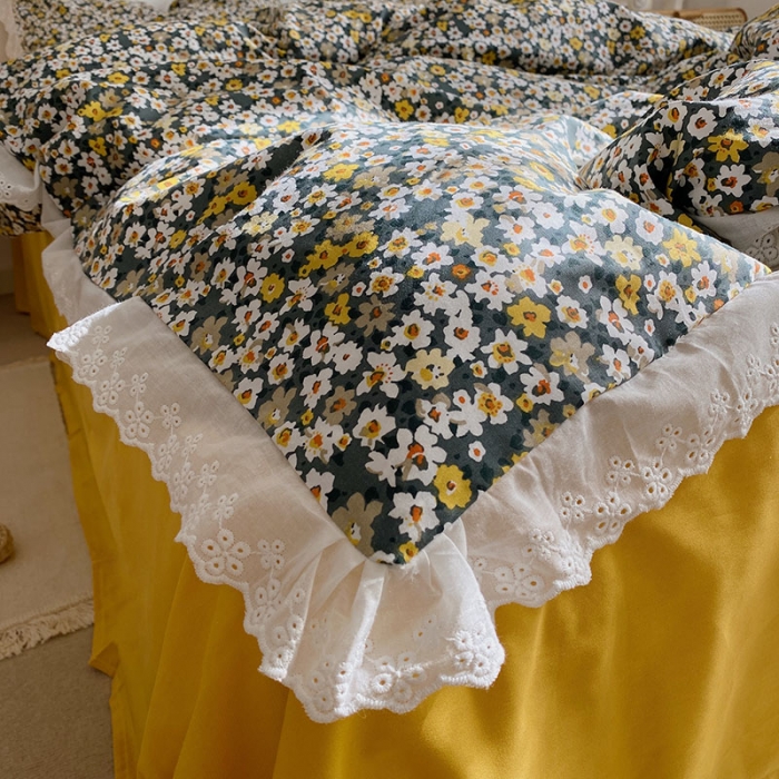 91家纺网 家纺一手货源 找家纺 艾沁 2021新款韩国刺绣花边小碎花系列四件套 梦莱