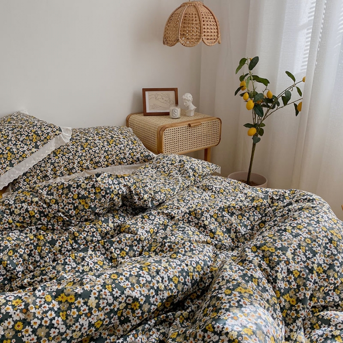 91家纺网 家纺一手货源 找家纺 艾沁 2021新款韩国刺绣花边小碎花系列四件套 梦莱