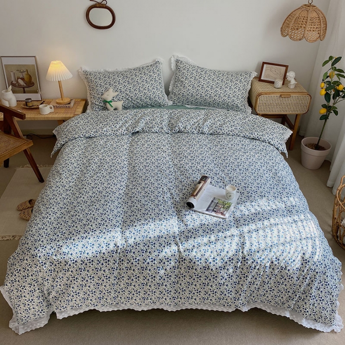 91家纺网 家纺一手货源 找家纺 艾沁 2021新款韩国刺绣花边小碎花系列四件套 小兰花