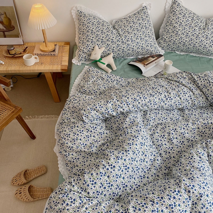 91家纺网 家纺一手货源 找家纺 艾沁 2021新款韩国刺绣花边小碎花系列四件套 小兰花