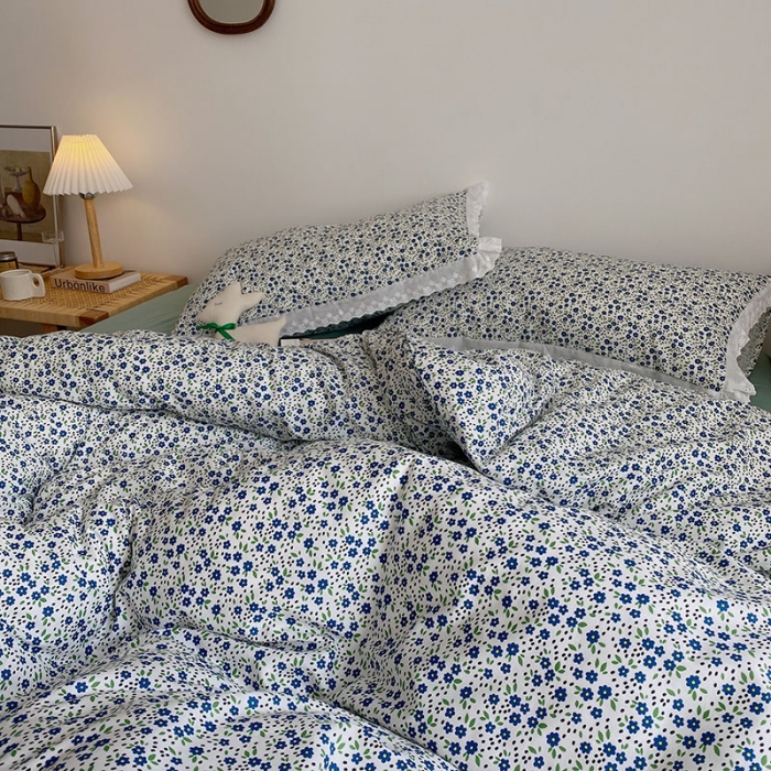 91家纺网 家纺一手货源 找家纺 艾沁 2021新款韩国刺绣花边小碎花系列四件套 小兰花