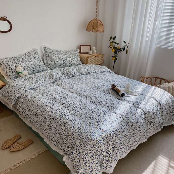 91家纺网 家纺一手货源 找家纺 艾沁 2021新款韩国刺绣花边小碎花系列四件套 小兰花