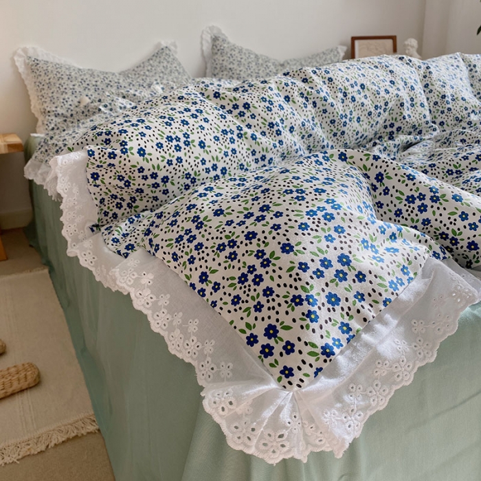 91家纺网 家纺一手货源 找家纺 艾沁 2021新款韩国刺绣花边小碎花系列四件套 小兰花