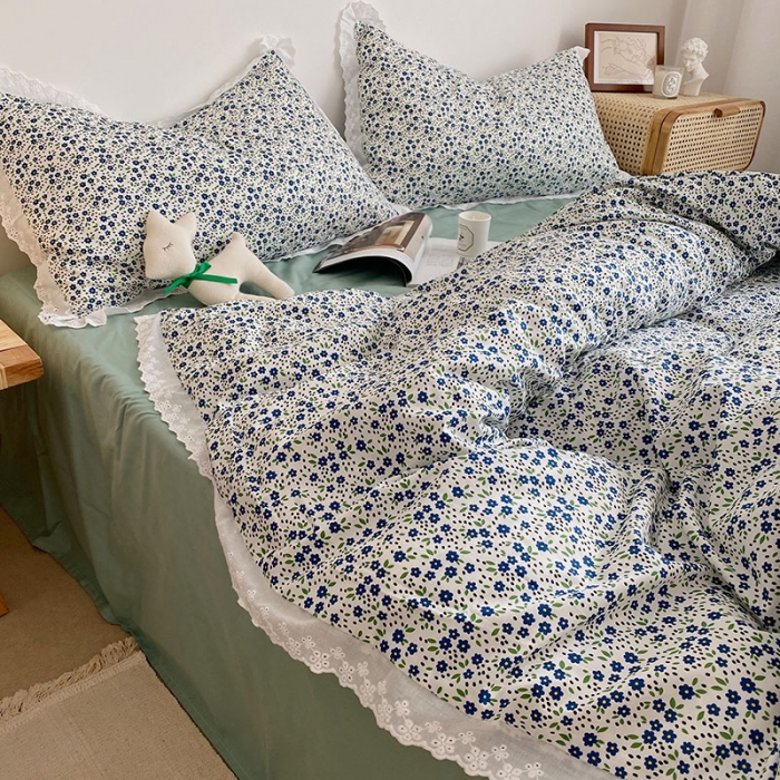 91家纺网 家纺一手货源 找家纺 艾沁 2021新款韩国刺绣花边小碎花系列四件套 小兰花