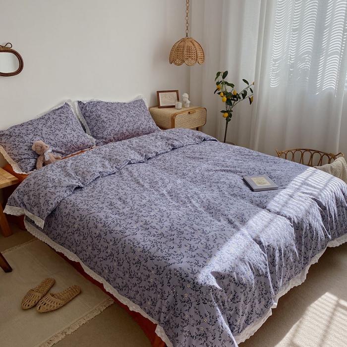 91家纺网 家纺一手货源 找家纺 艾沁 2021新款韩国刺绣花边小碎花系列四件套 意欢