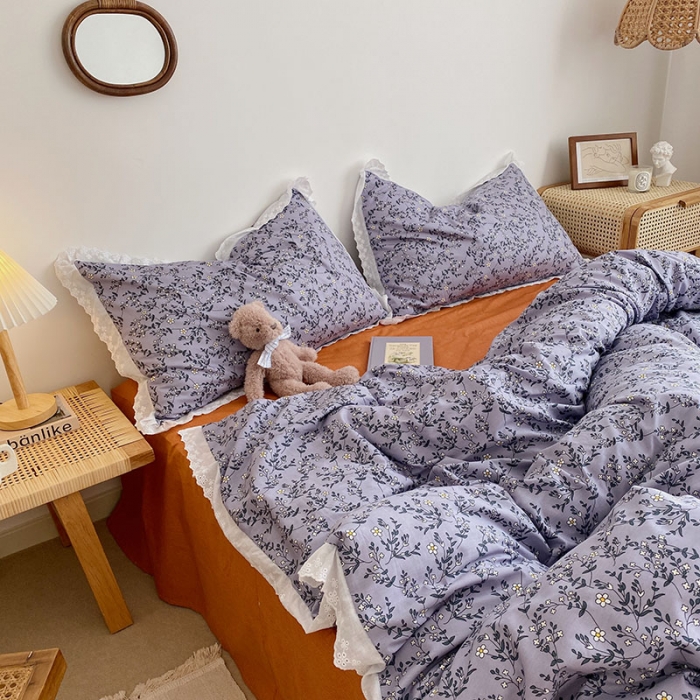 91家纺网 家纺一手货源 找家纺 艾沁 2021新款韩国刺绣花边小碎花系列四件套 意欢