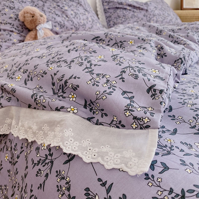 91家纺网 家纺一手货源 找家纺 艾沁 2021新款韩国刺绣花边小碎花系列四件套 意欢