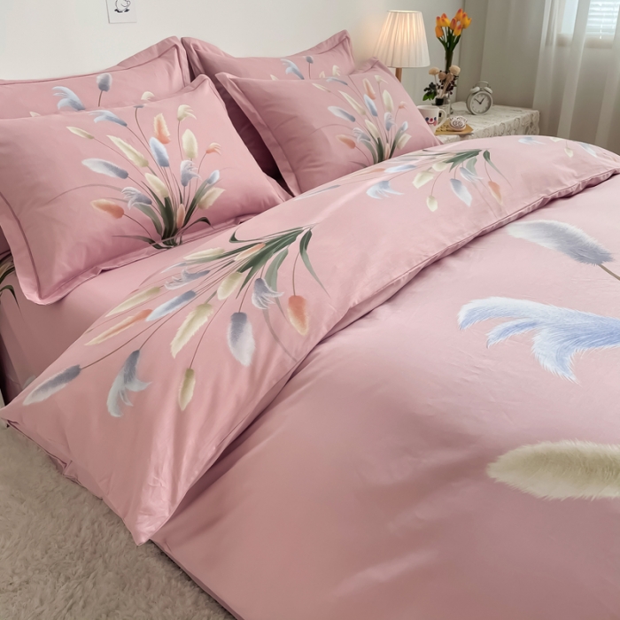 91家纺网 家纺一手货源 找家纺 金爱家 2021新款全棉活性花卉系列四件套 闻香粉