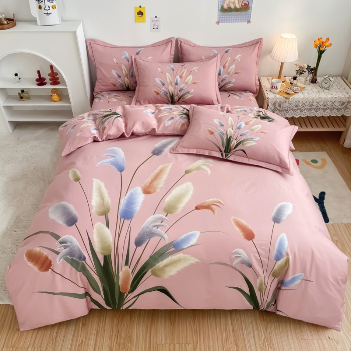 91家纺网 家纺一手货源 找家纺 金爱家 2021新款全棉活性花卉系列四件套 闻香粉