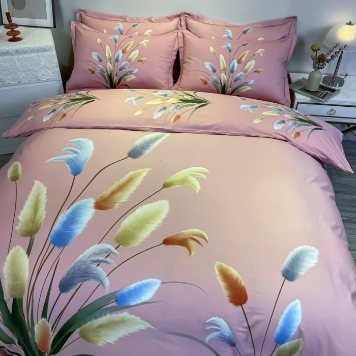 91家纺网 家纺一手货源 找家纺 金爱家 2021新款全棉活性花卉系列四件套闻香粉2