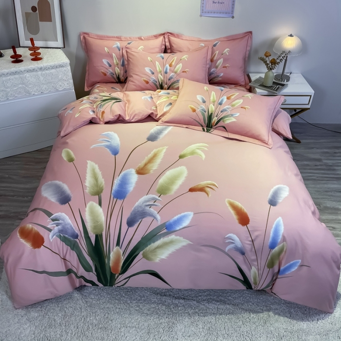 91家纺网 家纺一手货源 找家纺 金爱家 2021新款全棉活性花卉系列四件套闻香粉2