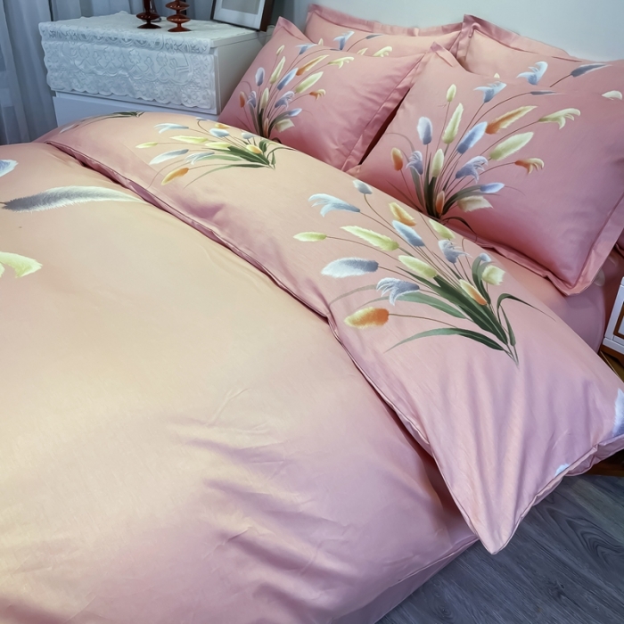 91家纺网 家纺一手货源 找家纺 金爱家 2021新款全棉活性花卉系列四件套闻香粉2