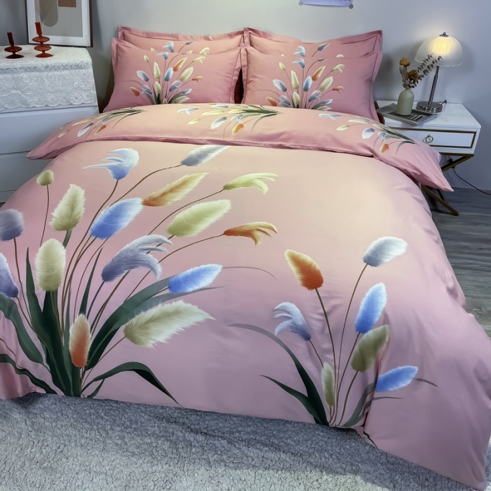 91家纺网 家纺一手货源 找家纺 金爱家 2021新款全棉活性花卉系列四件套闻香粉2