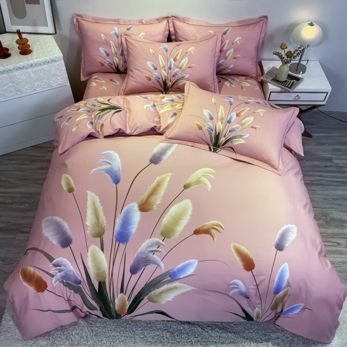 91家纺网 家纺一手货源 找家纺 金爱家 2021新款全棉活性花卉系列四件套闻香粉2