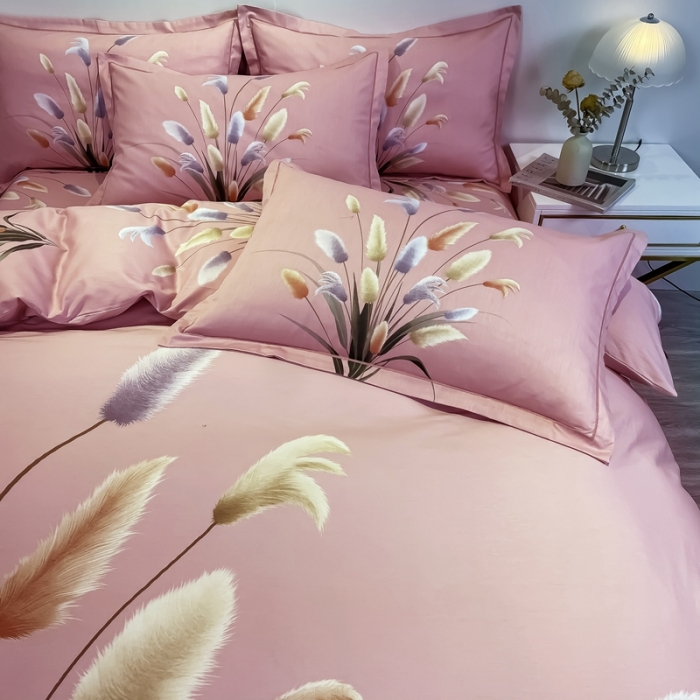 91家纺网 家纺一手货源 找家纺 金爱家 2021新款全棉活性花卉系列四件套闻香粉2