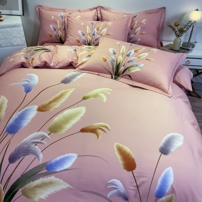 91家纺网 家纺一手货源 找家纺 金爱家 2021新款全棉活性花卉系列四件套闻香粉2