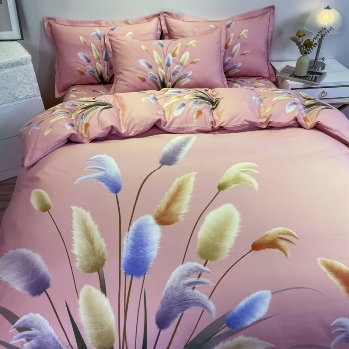 91家纺网 家纺一手货源 找家纺 金爱家 2021新款全棉活性花卉系列四件套闻香粉2