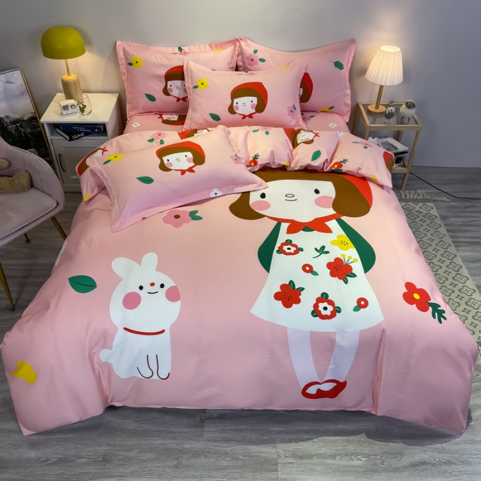 91家纺网 家纺一手货源 找家纺 金爱家 2021新款13372大版全棉卡通四件套 大红帽