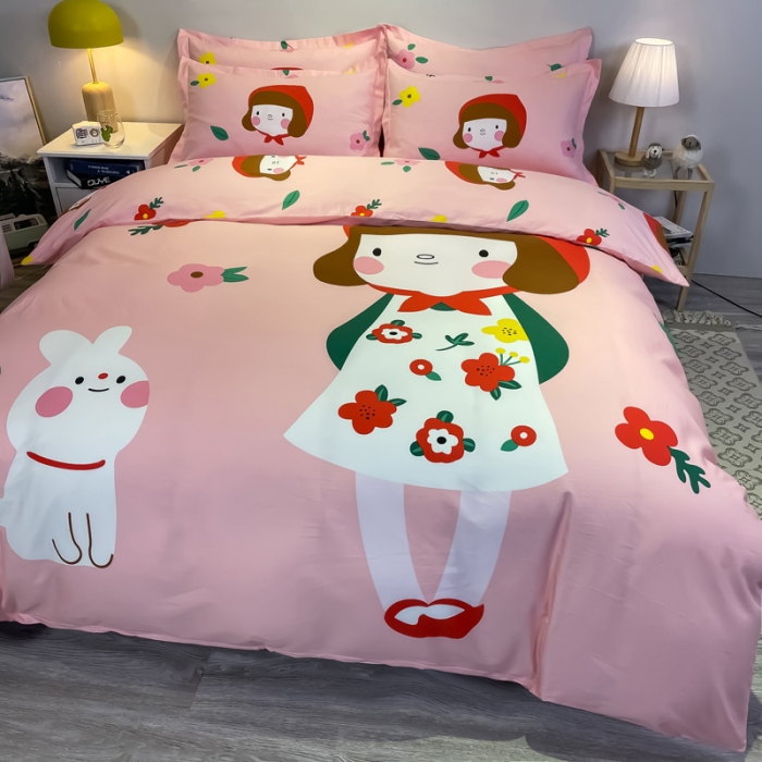 91家纺网 家纺一手货源 找家纺 金爱家 2021新款13372大版全棉卡通四件套 大红帽