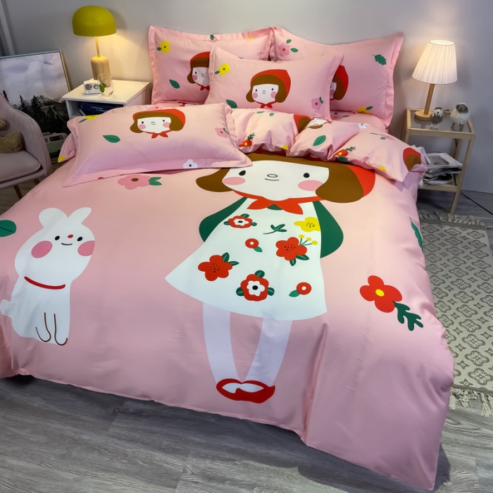 91家纺网 家纺一手货源 找家纺 金爱家 2021新款13372大版全棉卡通四件套 大红帽