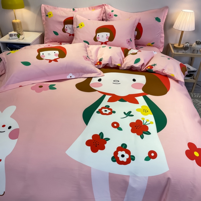 91家纺网 家纺一手货源 找家纺 金爱家 2021新款13372大版全棉卡通四件套 大红帽