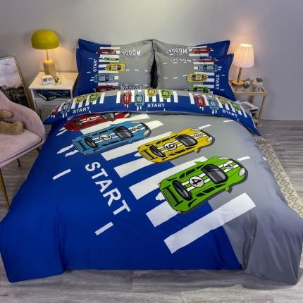 金爱家 2021新款13372大版全棉卡通四件套 疯狂赛车