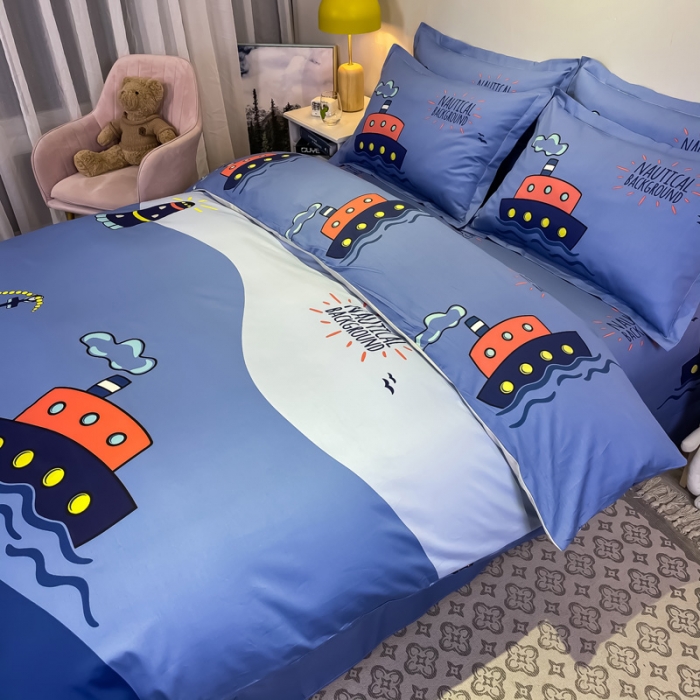 91家纺网 家纺一手货源 找家纺 金爱家 2021新款13372大版全棉卡通四件套 航海家