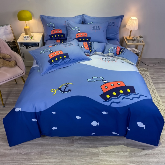 91家纺网 家纺一手货源 找家纺 金爱家 2021新款13372大版全棉卡通四件套 航海家