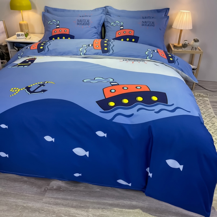 91家纺网 家纺一手货源 找家纺 金爱家 2021新款13372大版全棉卡通四件套 航海家