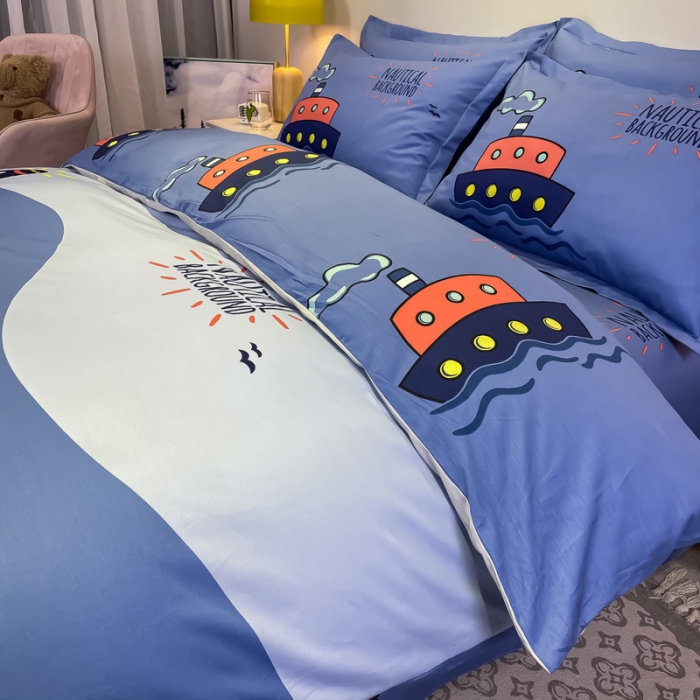 91家纺网 家纺一手货源 找家纺 金爱家 2021新款13372大版全棉卡通四件套 航海家