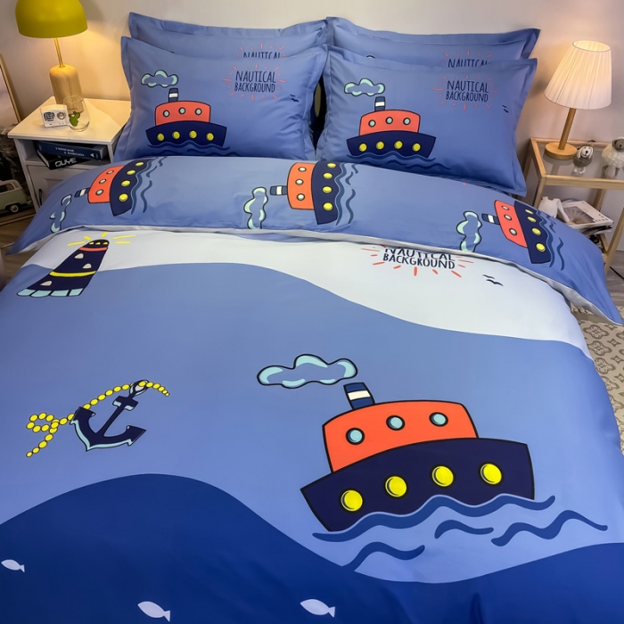 91家纺网 家纺一手货源 找家纺 金爱家 2021新款13372大版全棉卡通四件套 航海家