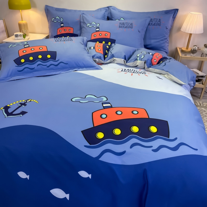 91家纺网 家纺一手货源 找家纺 金爱家 2021新款13372大版全棉卡通四件套 航海家