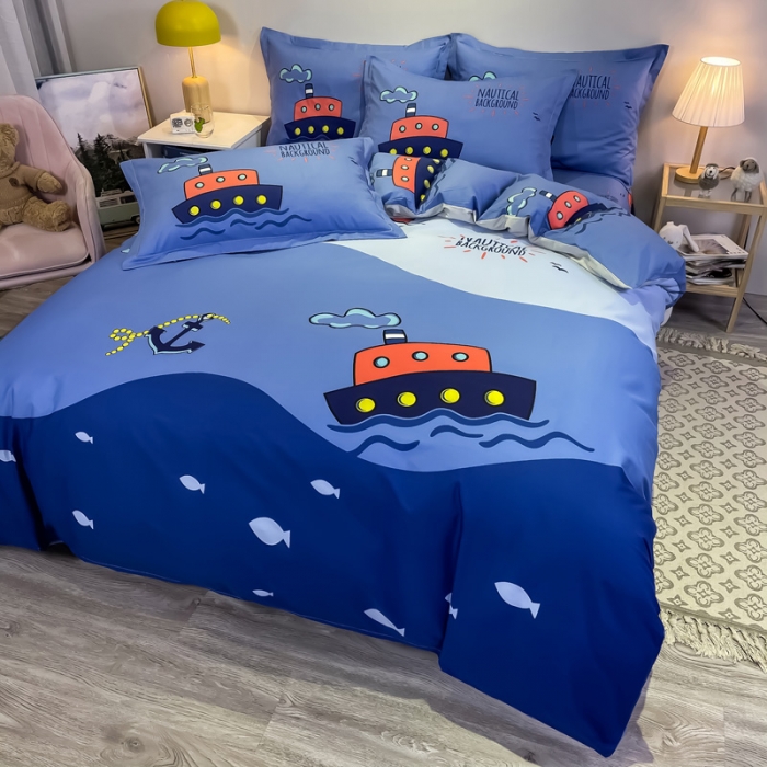 91家纺网 家纺一手货源 找家纺 金爱家 2021新款13372大版全棉卡通四件套 航海家