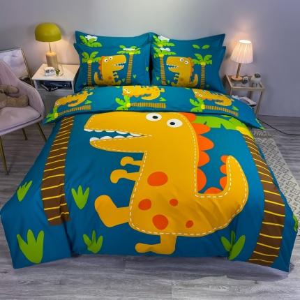 91家纺网 家纺一手货源 找家纺 金爱家 2021新款13372大版全棉卡通四件套 恐龙世界