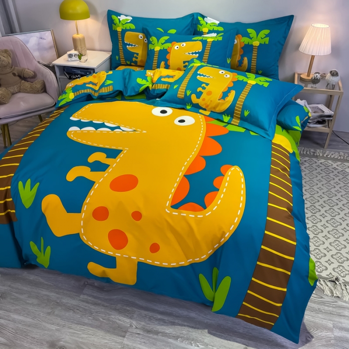 91家纺网 家纺一手货源 找家纺 金爱家 2021新款13372大版全棉卡通四件套 恐龙世界