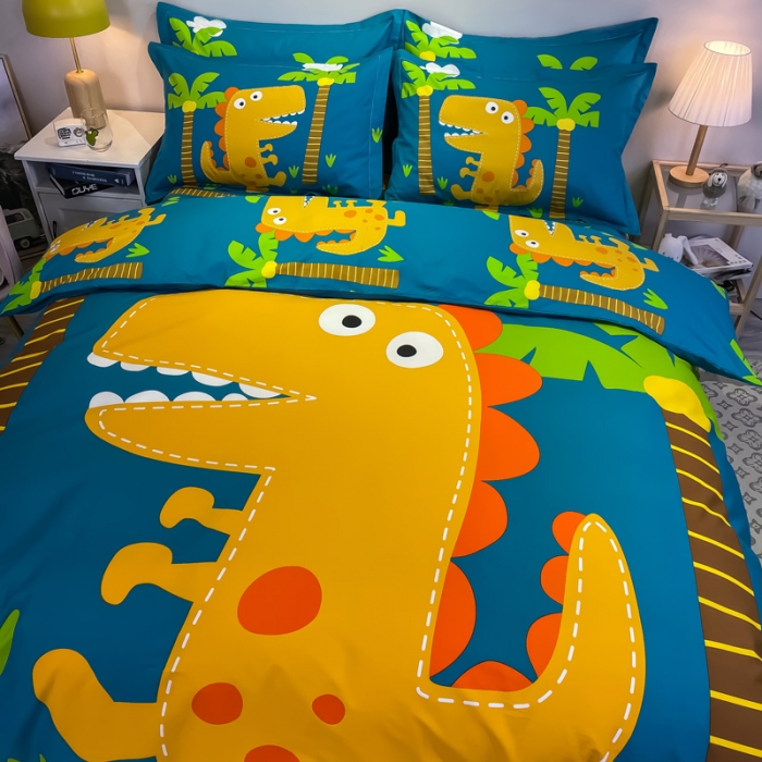 91家纺网 家纺一手货源 找家纺 金爱家 2021新款13372大版全棉卡通四件套 恐龙世界