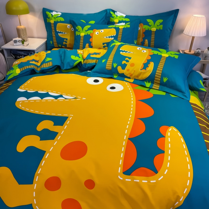 91家纺网 家纺一手货源 找家纺 金爱家 2021新款13372大版全棉卡通四件套 恐龙世界