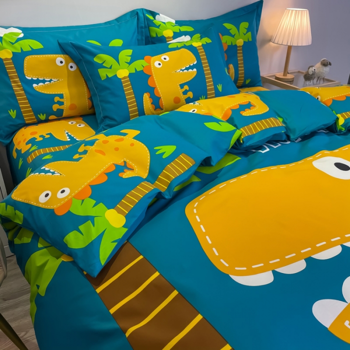 91家纺网 家纺一手货源 找家纺 金爱家 2021新款13372大版全棉卡通四件套 恐龙世界