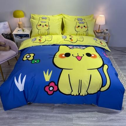 91家纺网 家纺一手货源 找家纺 金爱家 2021新款13372大版全棉卡通四件套 萌咪